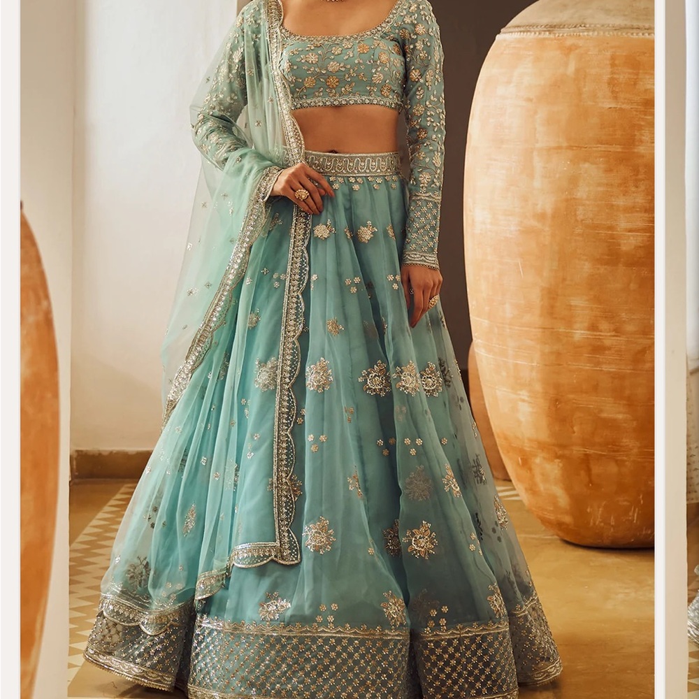 Dusty Blue Embroidered Lehenga